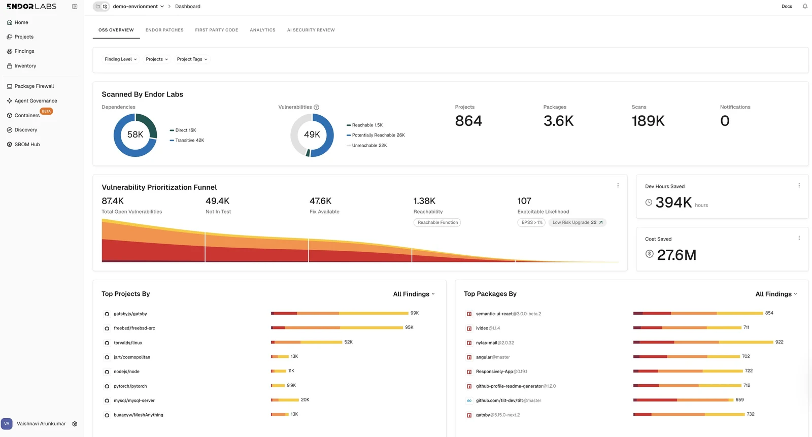 Endor Labs product screenshot