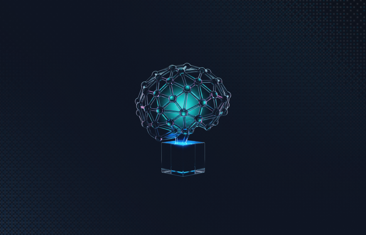 Glass lattice of connected nodes resting on a glass cube, representing AI-powered vulnerability management