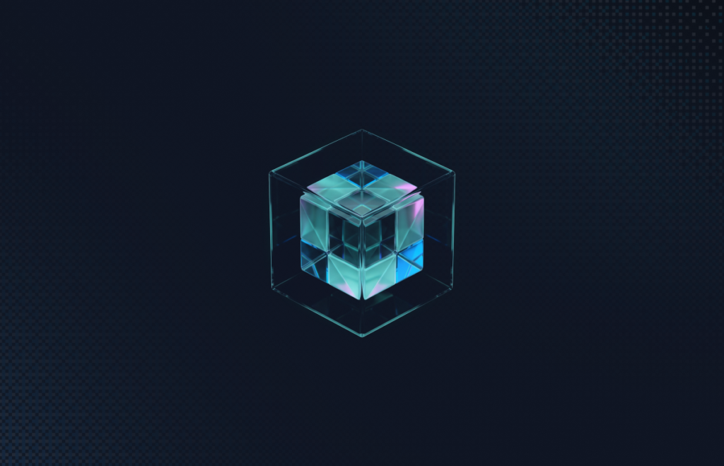Glass cube nested inside a larger glass cube, representing a container running on a host