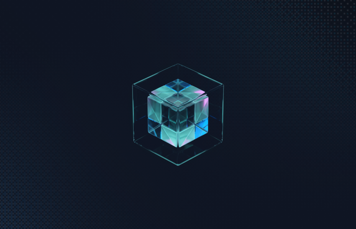Glass cube nested inside a larger glass cube, representing a container running on a host