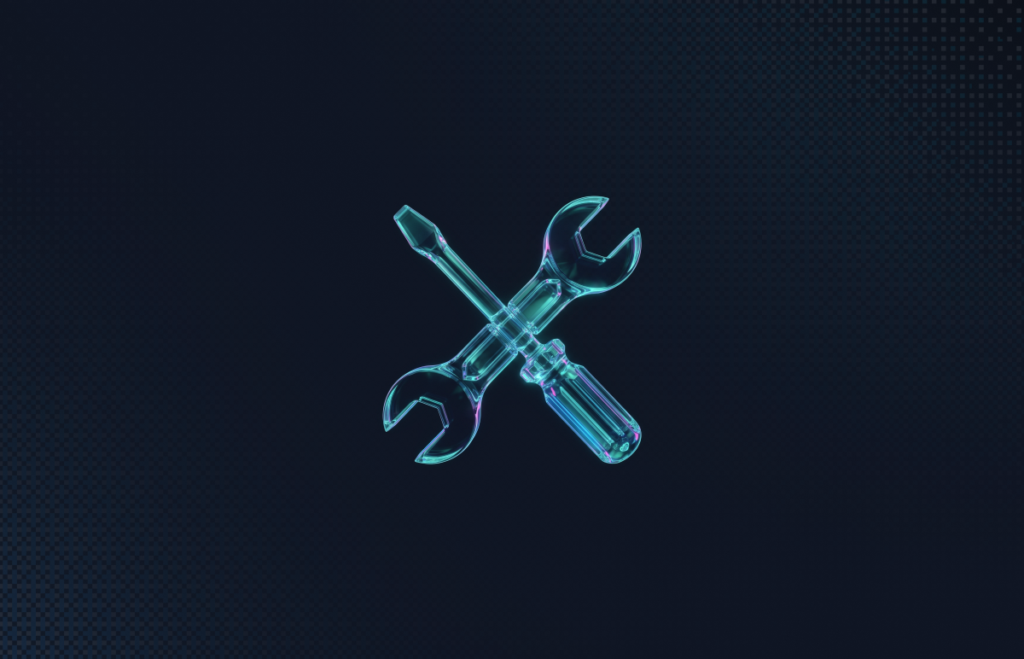 Glass wrench crossed with a glass screwdriver