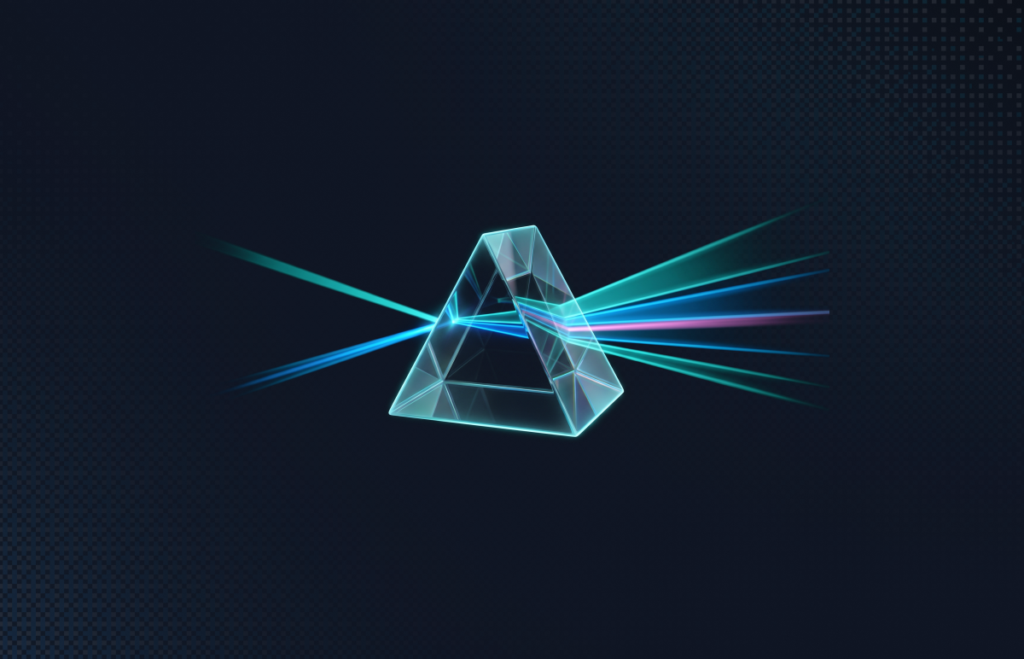 Glass prism splitting a single beam of light into several separate beams