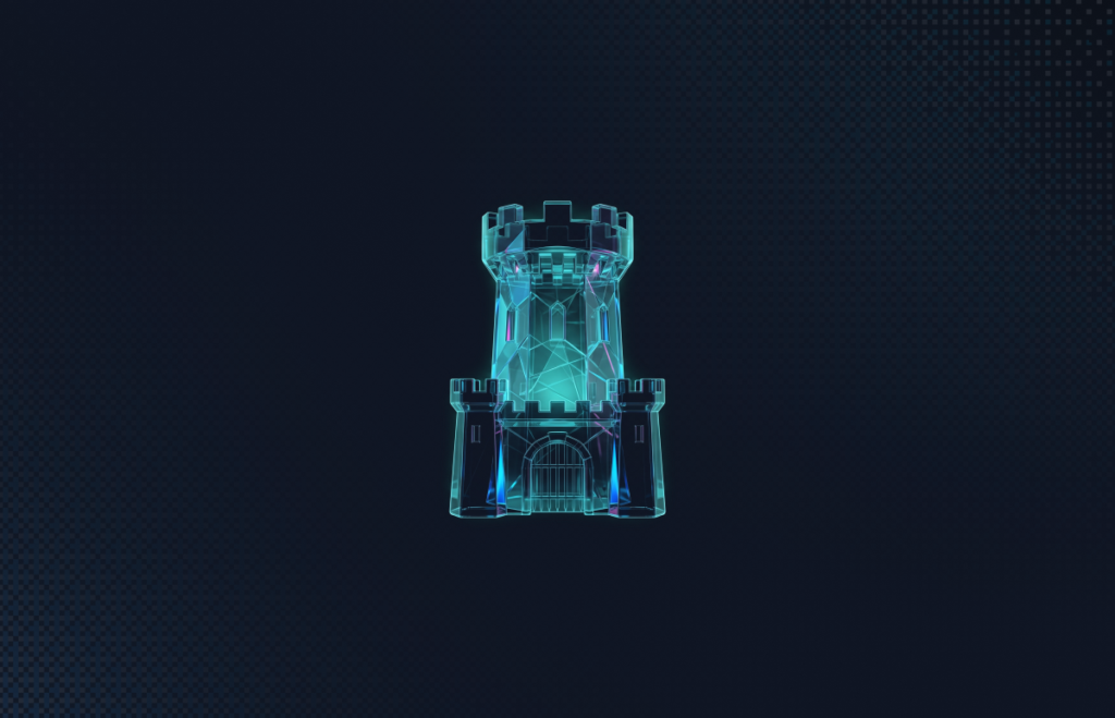 Glass castle tower with a gated entrance on a dark background, illustrating layered Kubernetes security