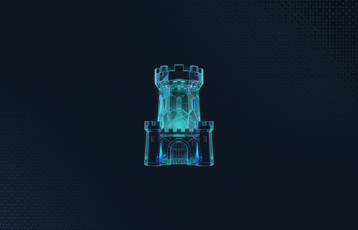 Glass castle tower with a gated entrance on a dark background, illustrating layered Kubernetes security