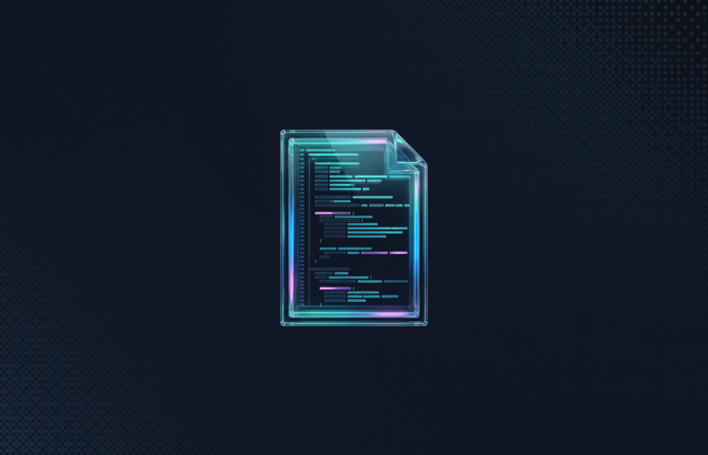 Glass document page with code lines
