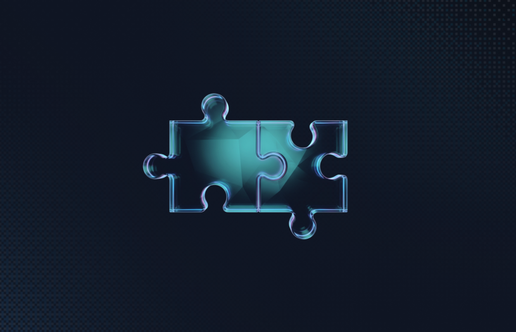 Two interlocked glass puzzle pieces