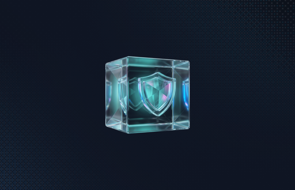Glass package box with a shield emblem