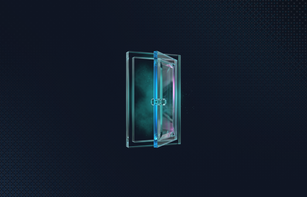 Glass door standing ajar in its frame