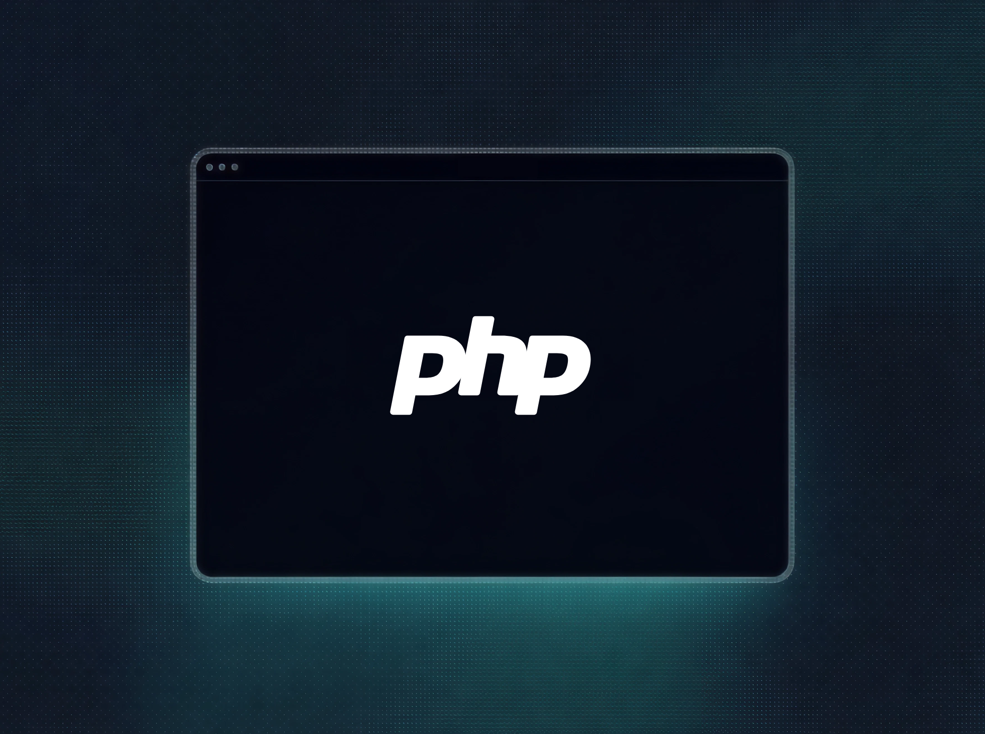 White PHP logo in a dark browser window