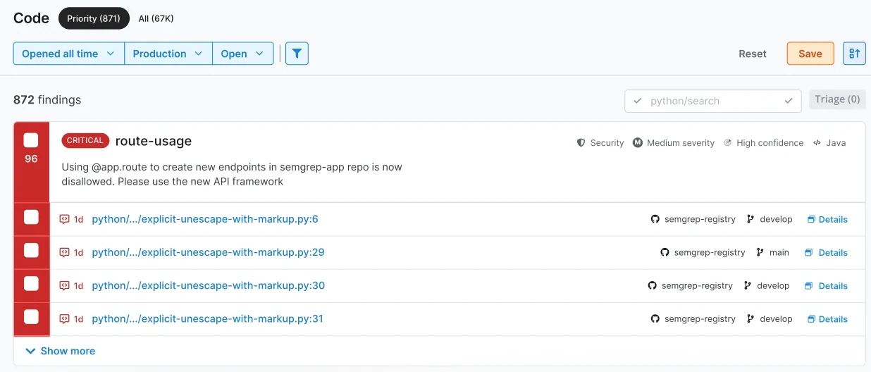Semgrep product screenshot